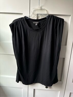 Banana Republic Black Sleeveless Gathered  Padded Shoulder Top